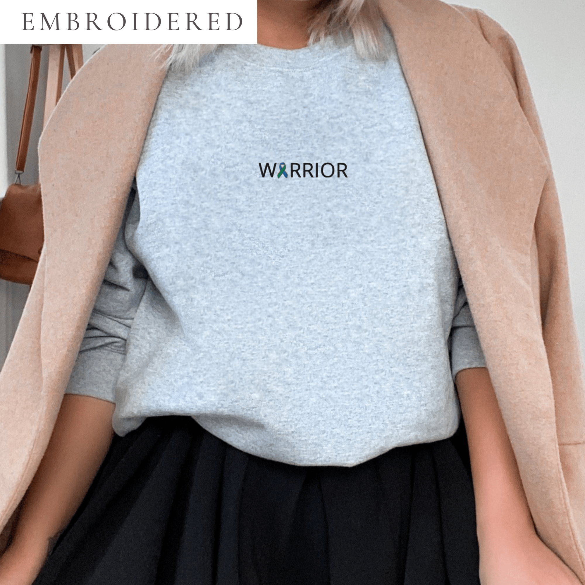 Warrior Blue & Green Awareness Ribbon Embroidered Crewneck - Image 3