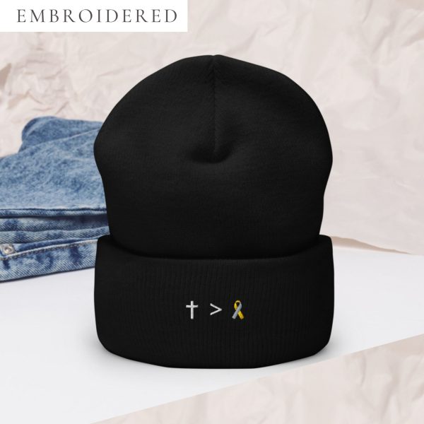 Jesus Is Greater Than Gold & Silver Awareness Ribbon Embroidered Beanie