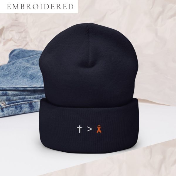 Jesus Is Greater Than Orange Awareness Ribbon Embroidered Beanie