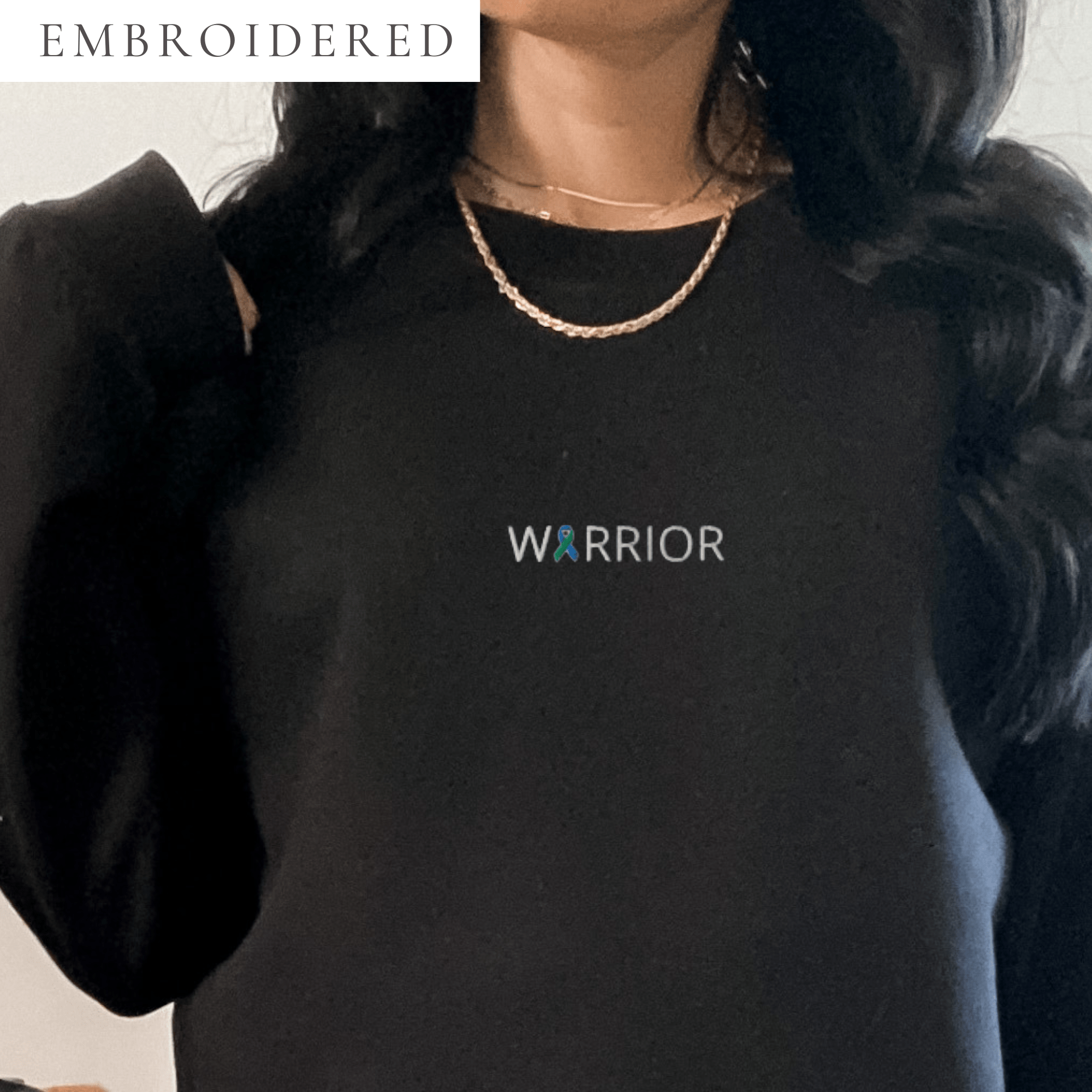 Warrior Blue & Green Awareness Ribbon Embroidered Crewneck - Image 2