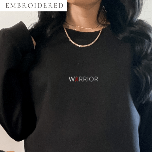 Warrior Burgundy Awareness Ribbon Embroidered Crewneck - Image 2