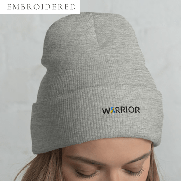 Warrior Light Blue & Yellow Awareness Ribbon Embroidered Beanie