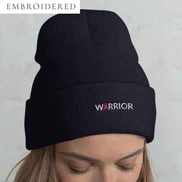 Warrior Pink Awareness Ribbon Embroidered Beanie