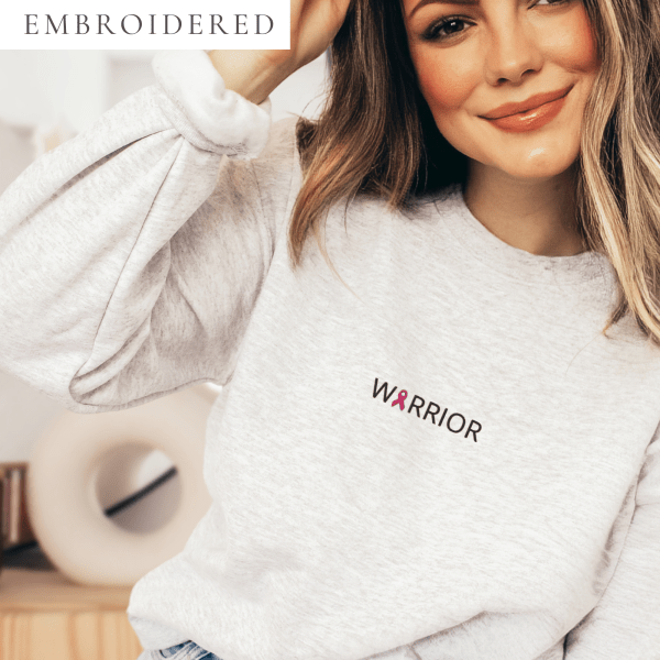 Warrior Pink Awareness Ribbon Embroidered Crewneck