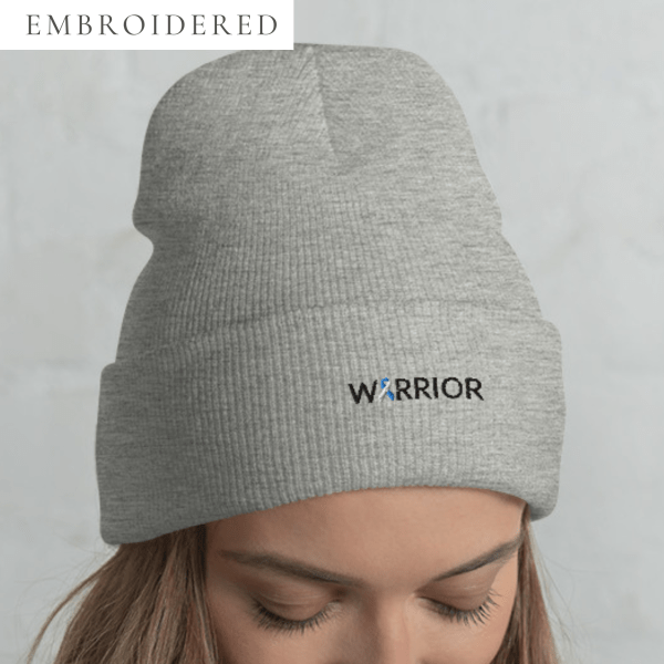 Warrior Teal & White Awareness Ribbon Embroidered Beanie