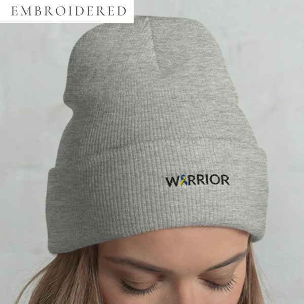 Warrior Yellow & Blue Awareness Ribbon Embroidered Beanie