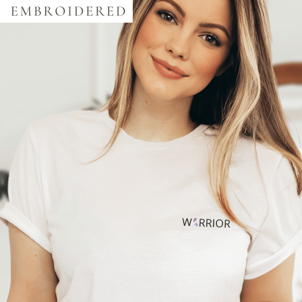 Warrior Purple & White Awareness Ribbon Embroidered T-Shirt