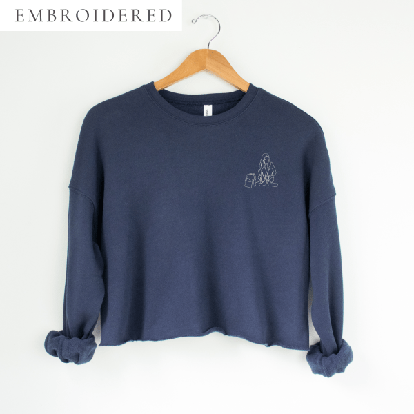 Girl With A Feeding Tube Backpack Embroidered Cropped Crewneck