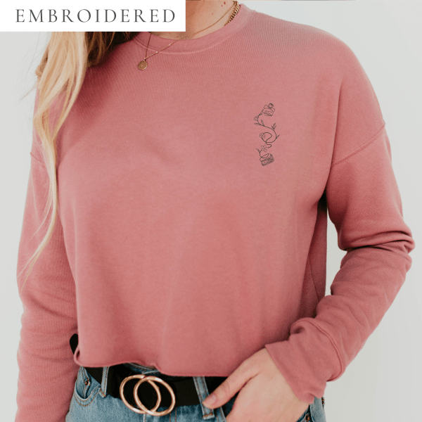 Feeding Tube Flower Pump & Bag Embroidered Cropped Crewneck