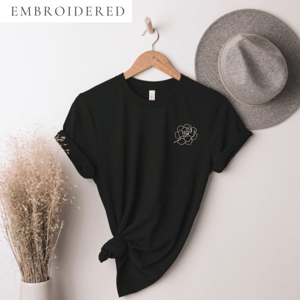 Feeding Tube Flower Embroidered T-Shirt