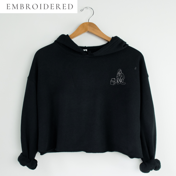 Girl With A Feeding Tube Backpack Embroidered Cropped Hoodie
