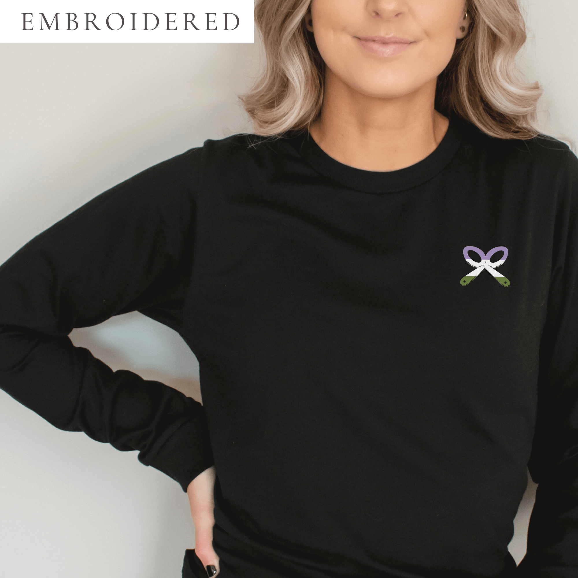 Genderqueer Pride Embroidered Long Sleeve Shirt