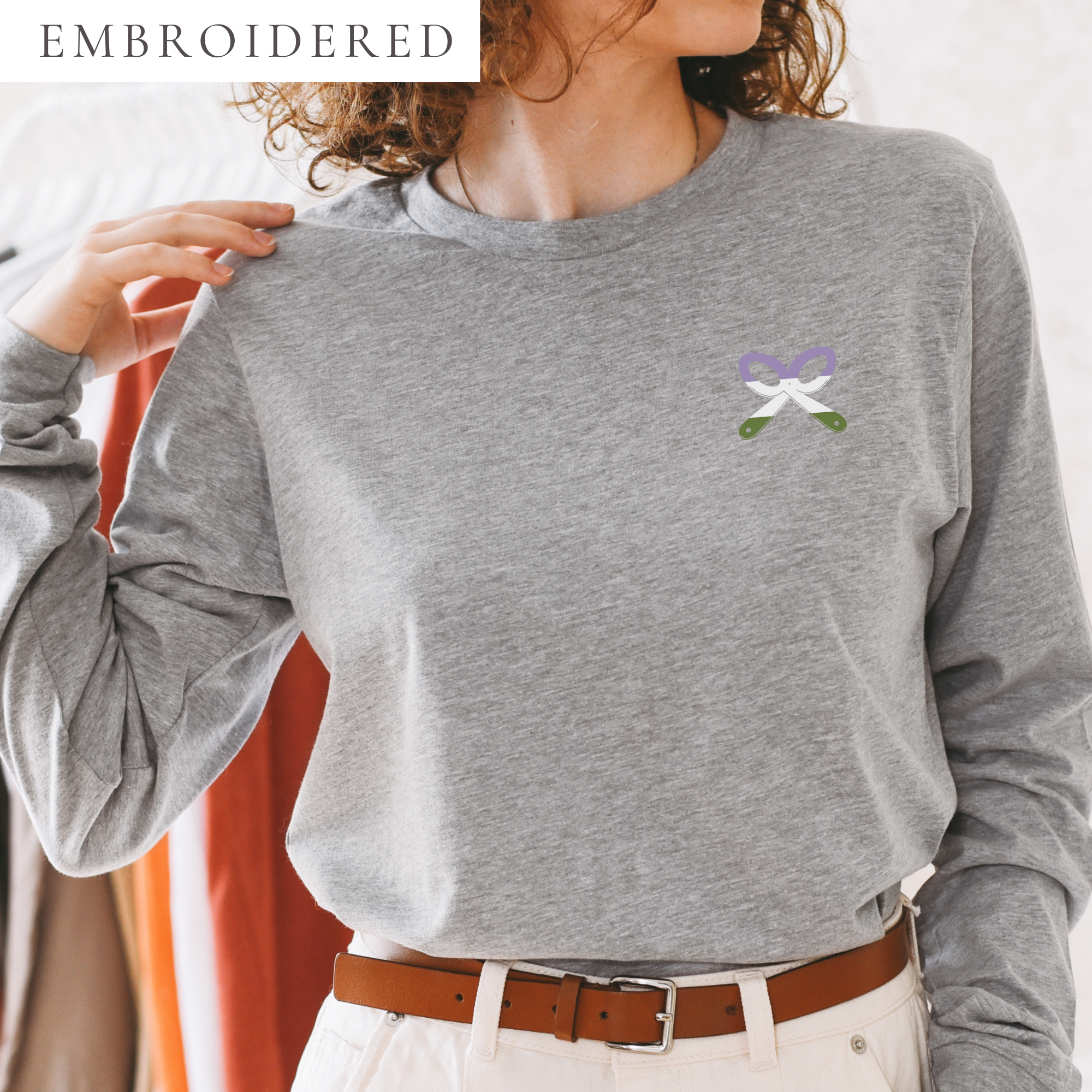 Genderqueer Pride Embroidered Long Sleeve Shirt - Image 2
