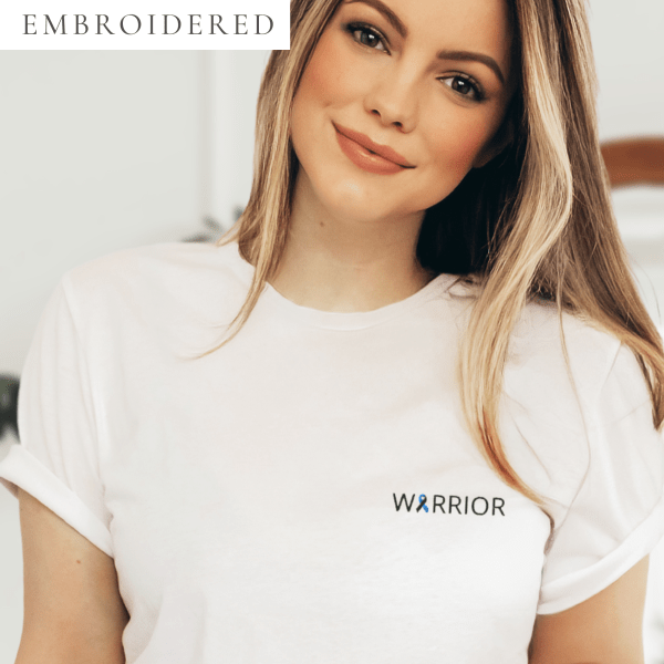 Warrior Light Blue & Black Awareness Ribbon Embroidered T-Shirt