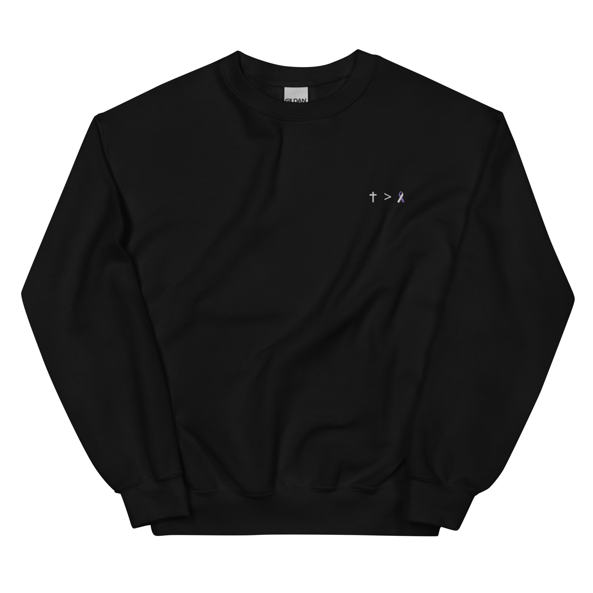 Jesus Is Greater Than Purple & White Awareness Ribbon Embroidered Crewneck - Image 3