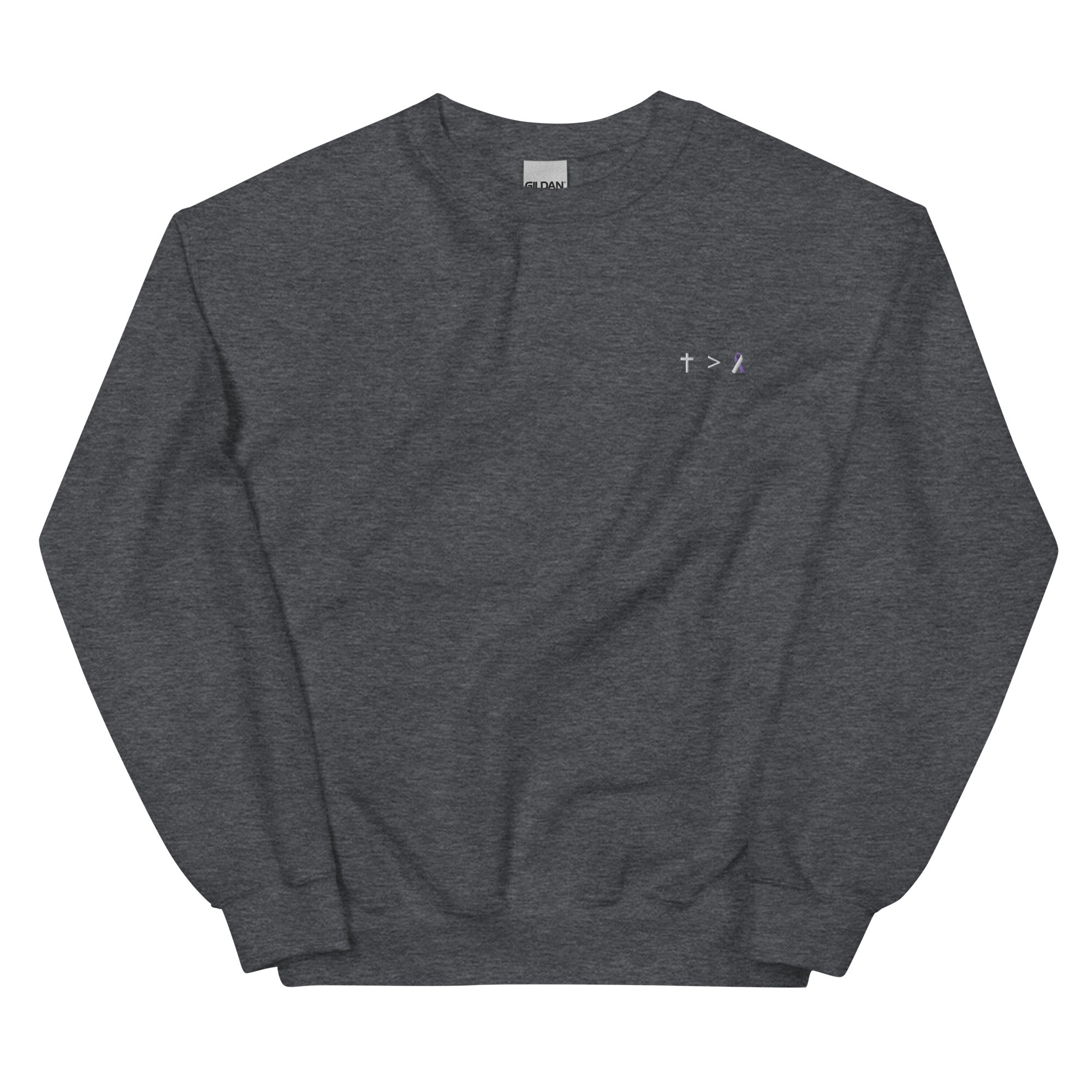 Jesus Is Greater Than Purple & White Awareness Ribbon Embroidered Crewneck - Image 4