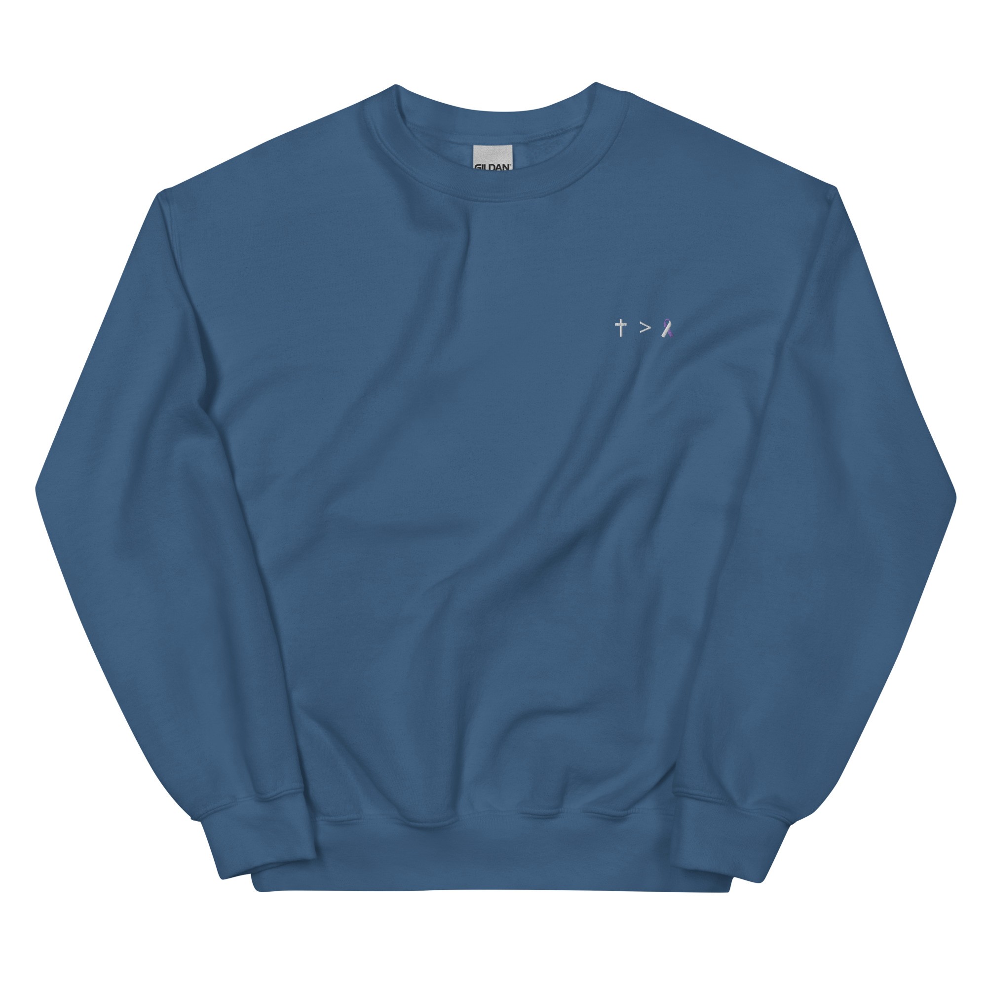 Jesus Is Greater Than Purple & White Awareness Ribbon Embroidered Crewneck - Image 5