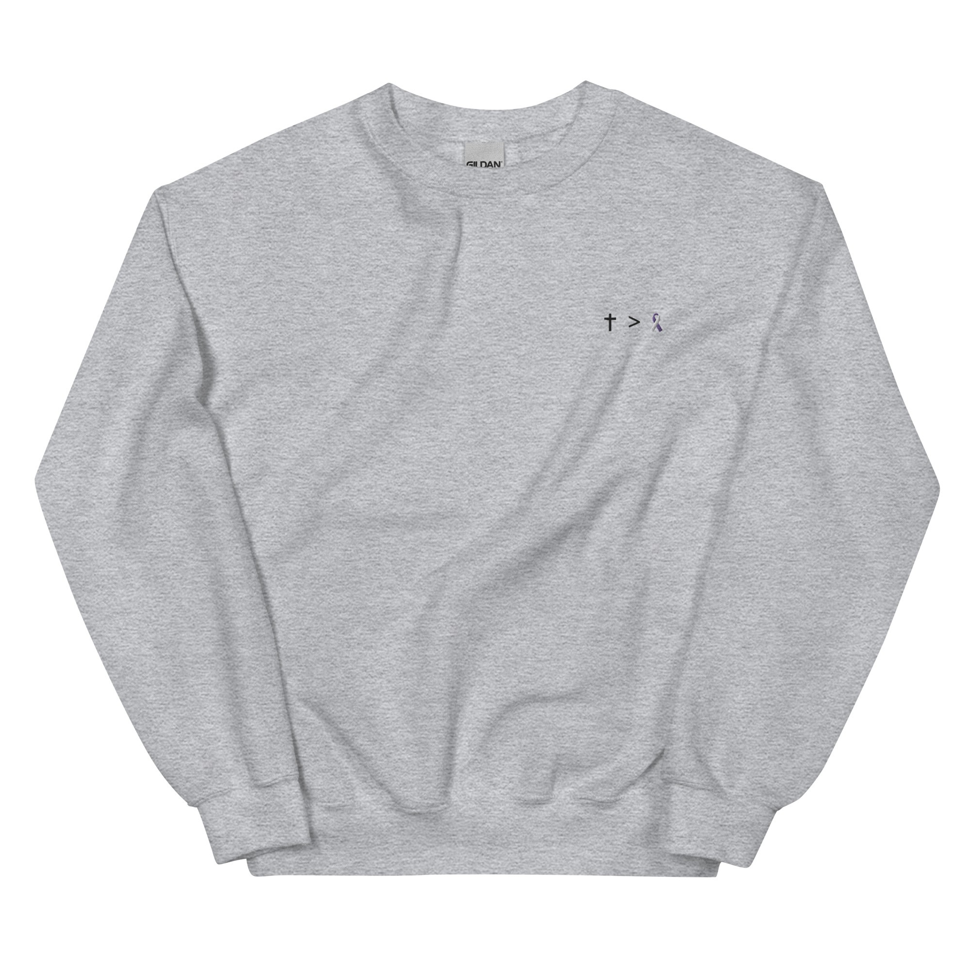 Jesus Is Greater Than Purple & White Awareness Ribbon Embroidered Crewneck - Image 7