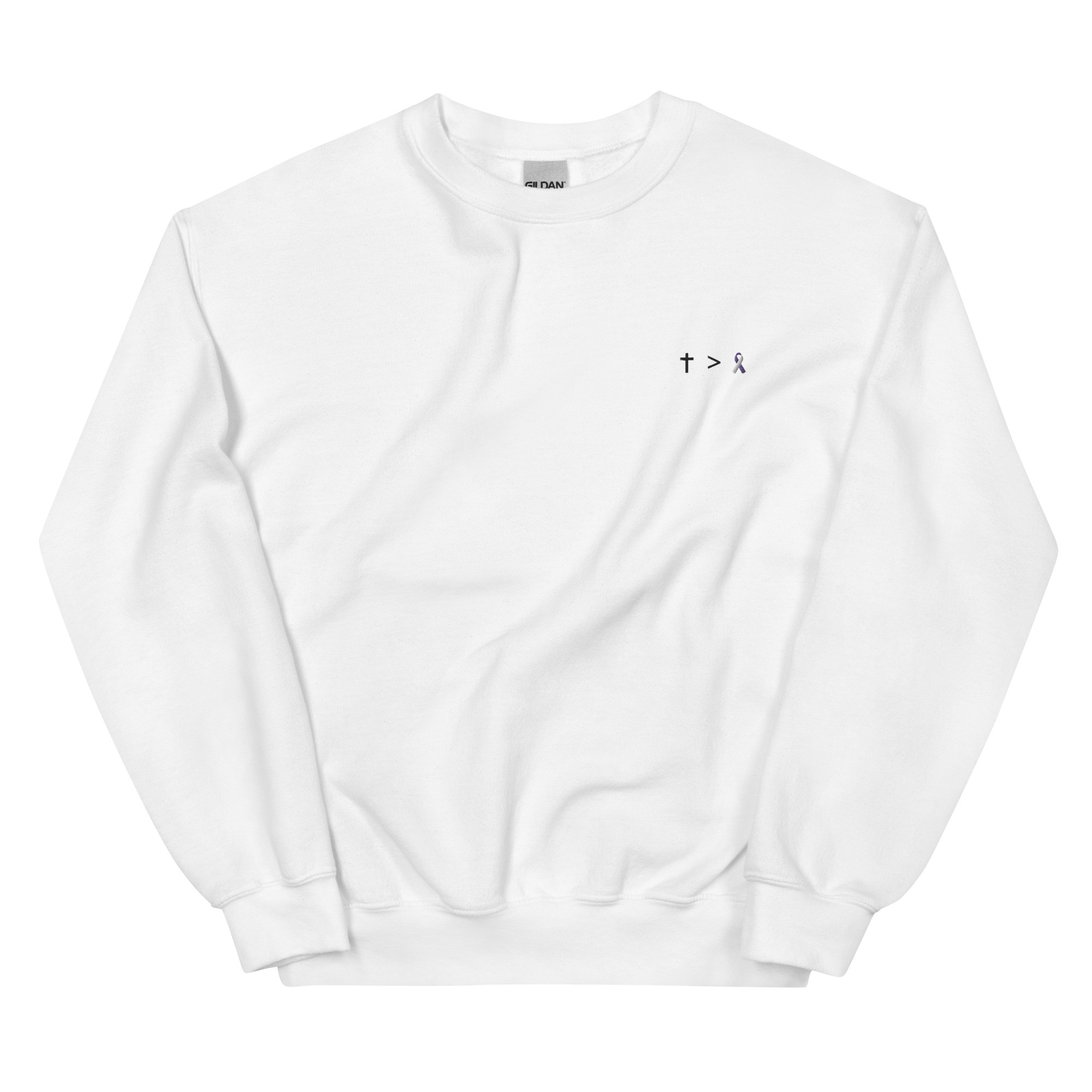 Jesus Is Greater Than Purple & White Awareness Ribbon Embroidered Crewneck - Image 9