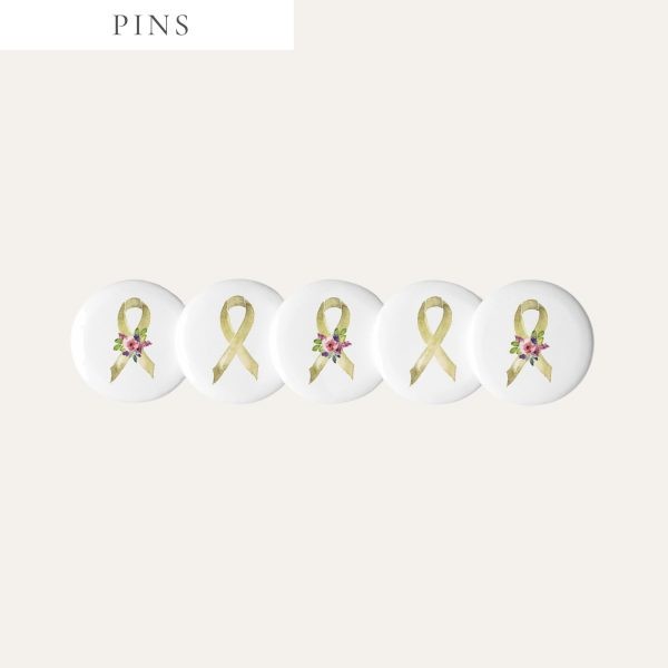 Pastel Floral Gold Awareness Ribbon Pins