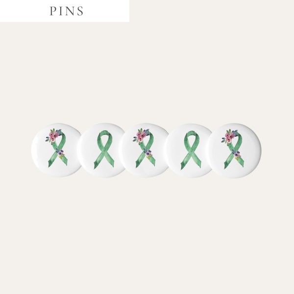 Pastel Floral Green Awareness Ribbon Pins