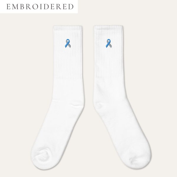 Light Blue & Gray Awareness Ribbon Embroidered Socks
