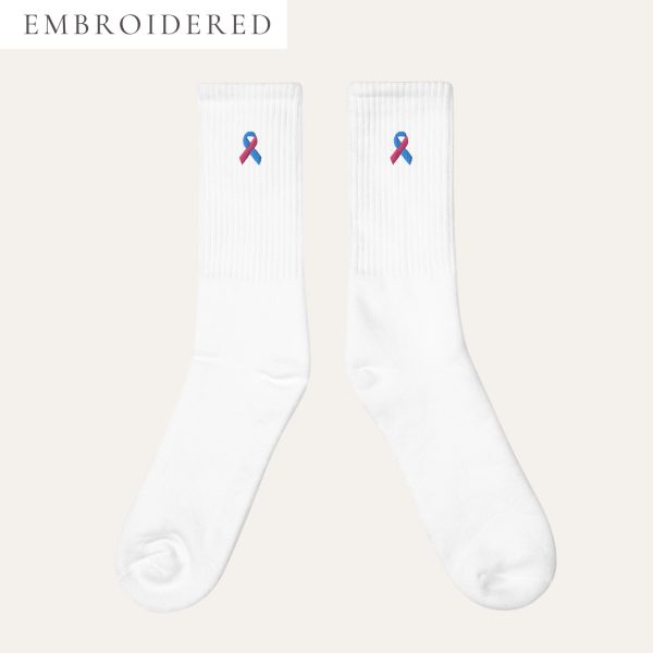 Pink & Light Blue Awareness Ribbon Embroidered Socks
