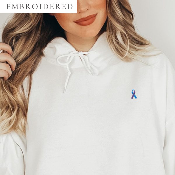 Purple & Light Blue Awareness Ribbon Embroidered Hoodie