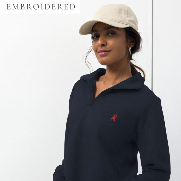 Red Awareness Ribbon Embroidered Fleece Pullover