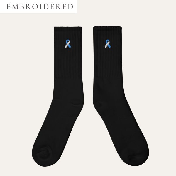 Teal & White Awareness Ribbon Embroidered Socks