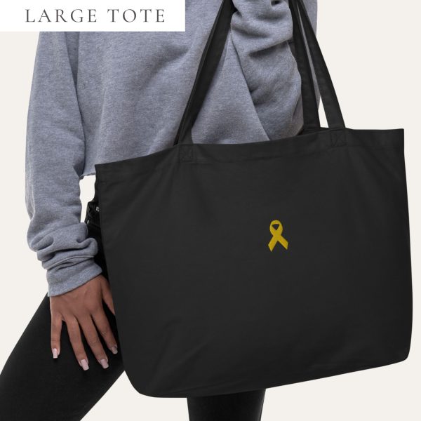 Yellow Awareness Ribbon Embroidered Large Tote Bag