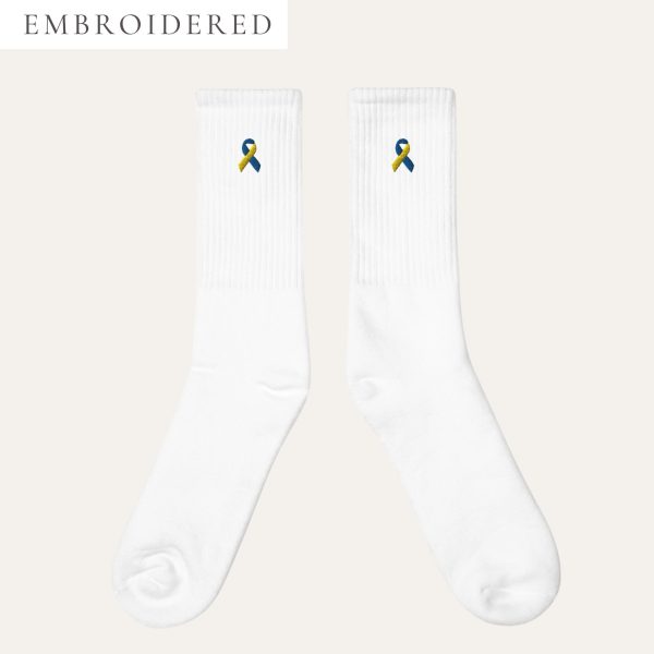 Yellow & Blue Awareness Ribbon Embroidered Socks