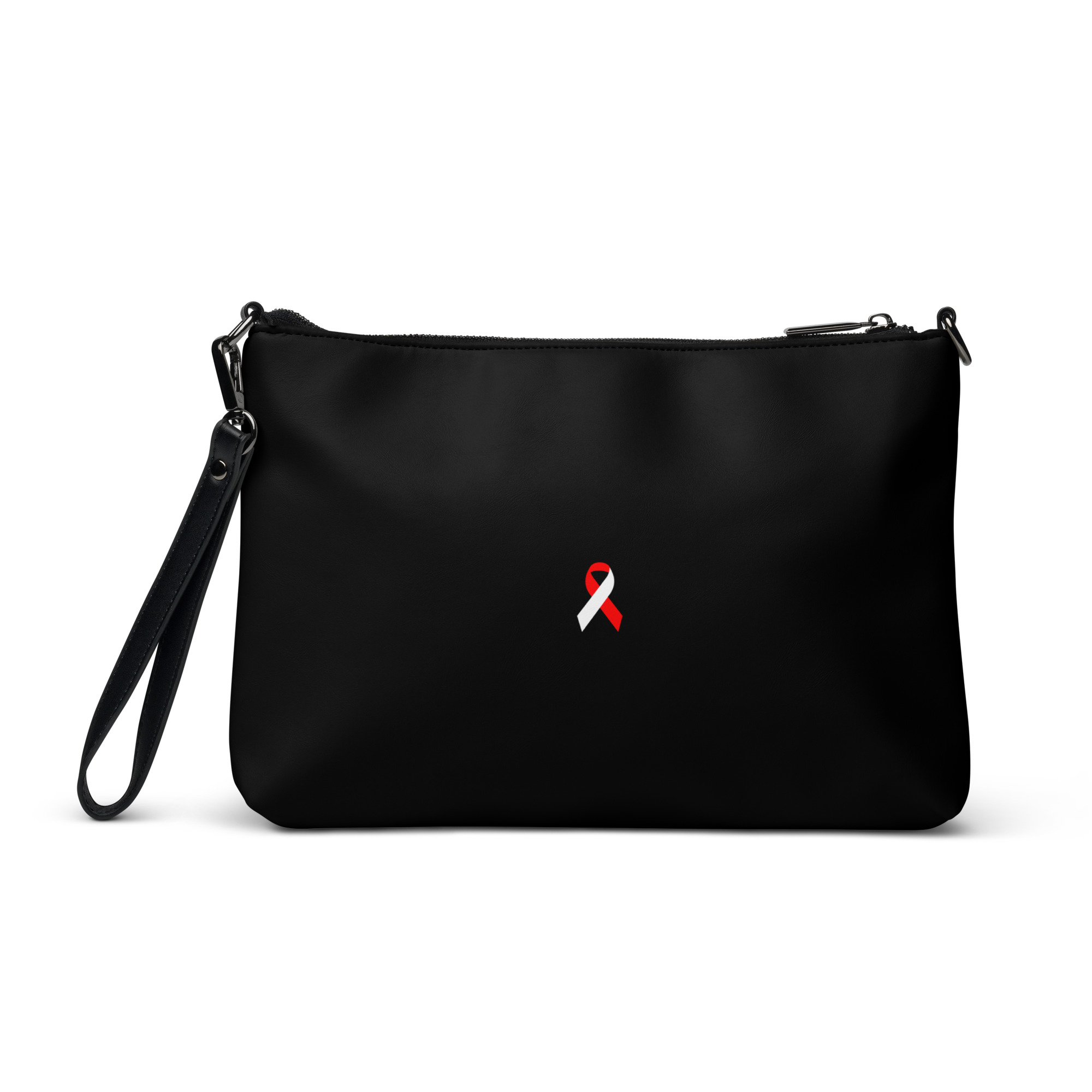 White & Red Awareness Ribbon Faux Leather Hand / Crossbody Bag - Image 3