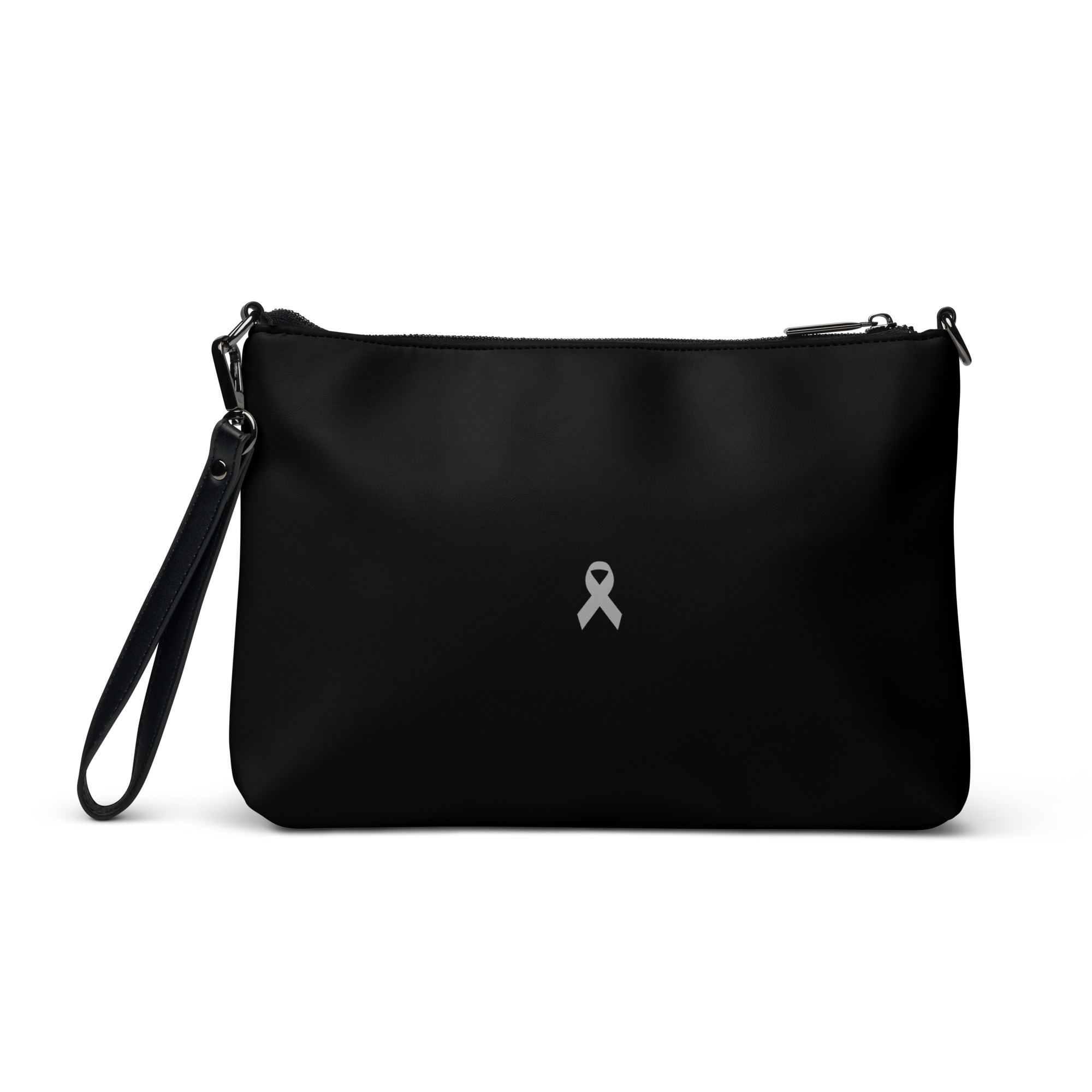 Gray Awareness Ribbon Faux Leather Hand / Crossbody Bag - Image 4