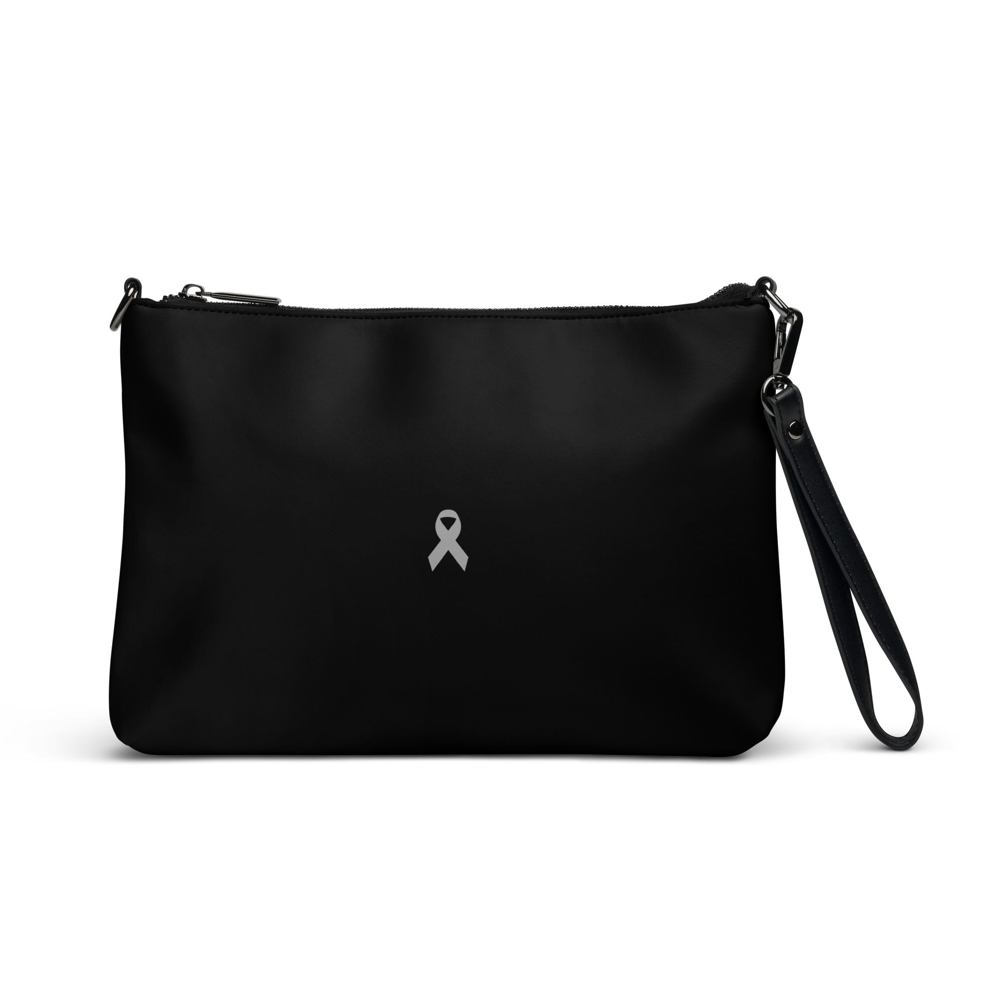 Gray Awareness Ribbon Faux Leather Hand / Crossbody Bag - Image 2