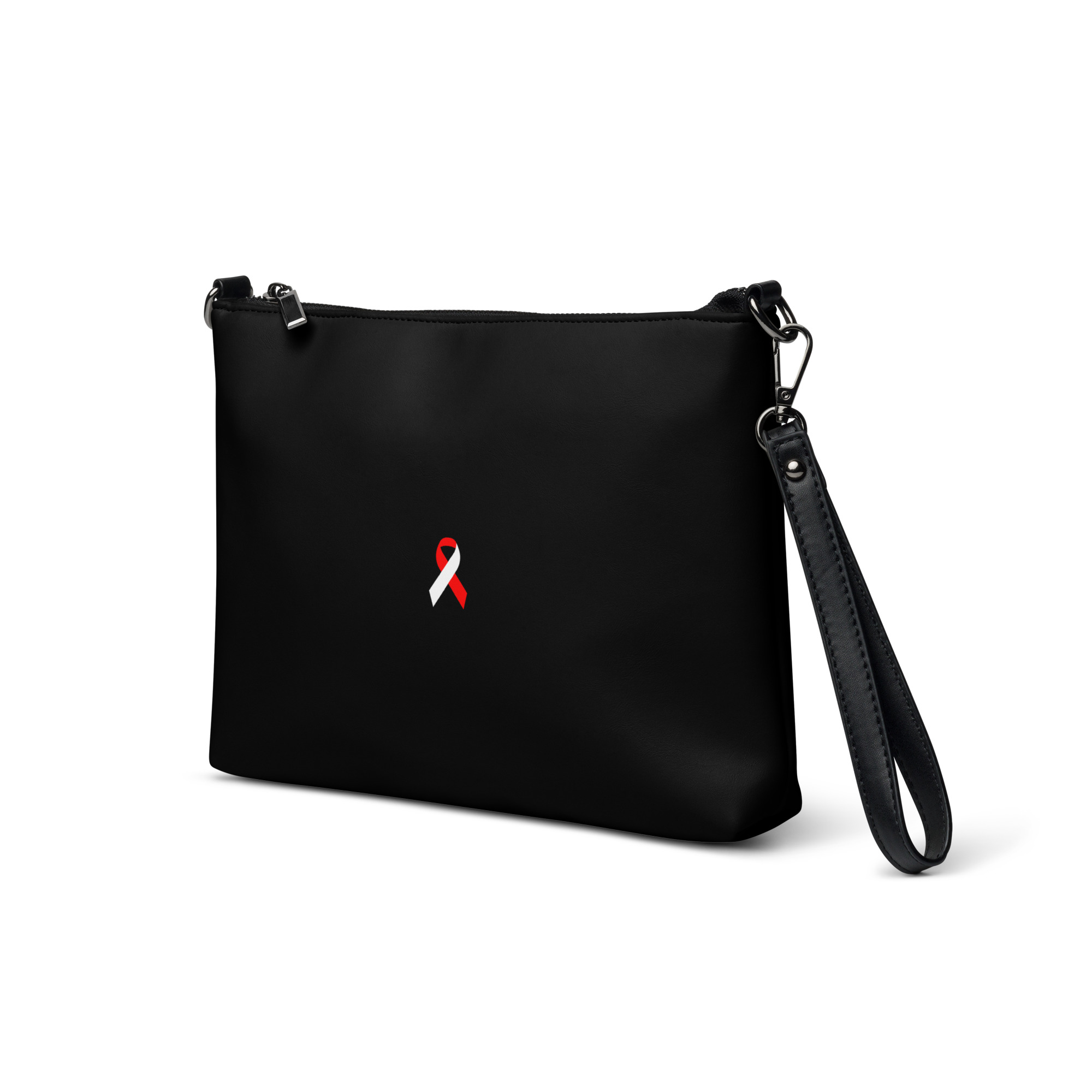 White & Red Awareness Ribbon Faux Leather Hand / Crossbody Bag - Image 2