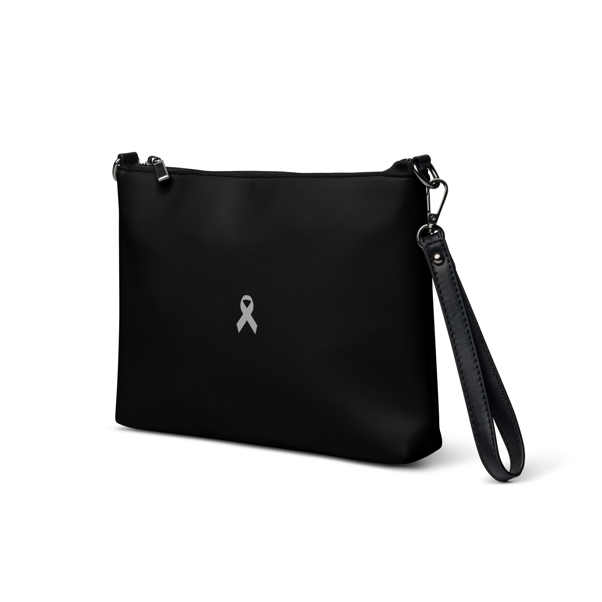 Gray Awareness Ribbon Faux Leather Hand / Crossbody Bag - Image 3
