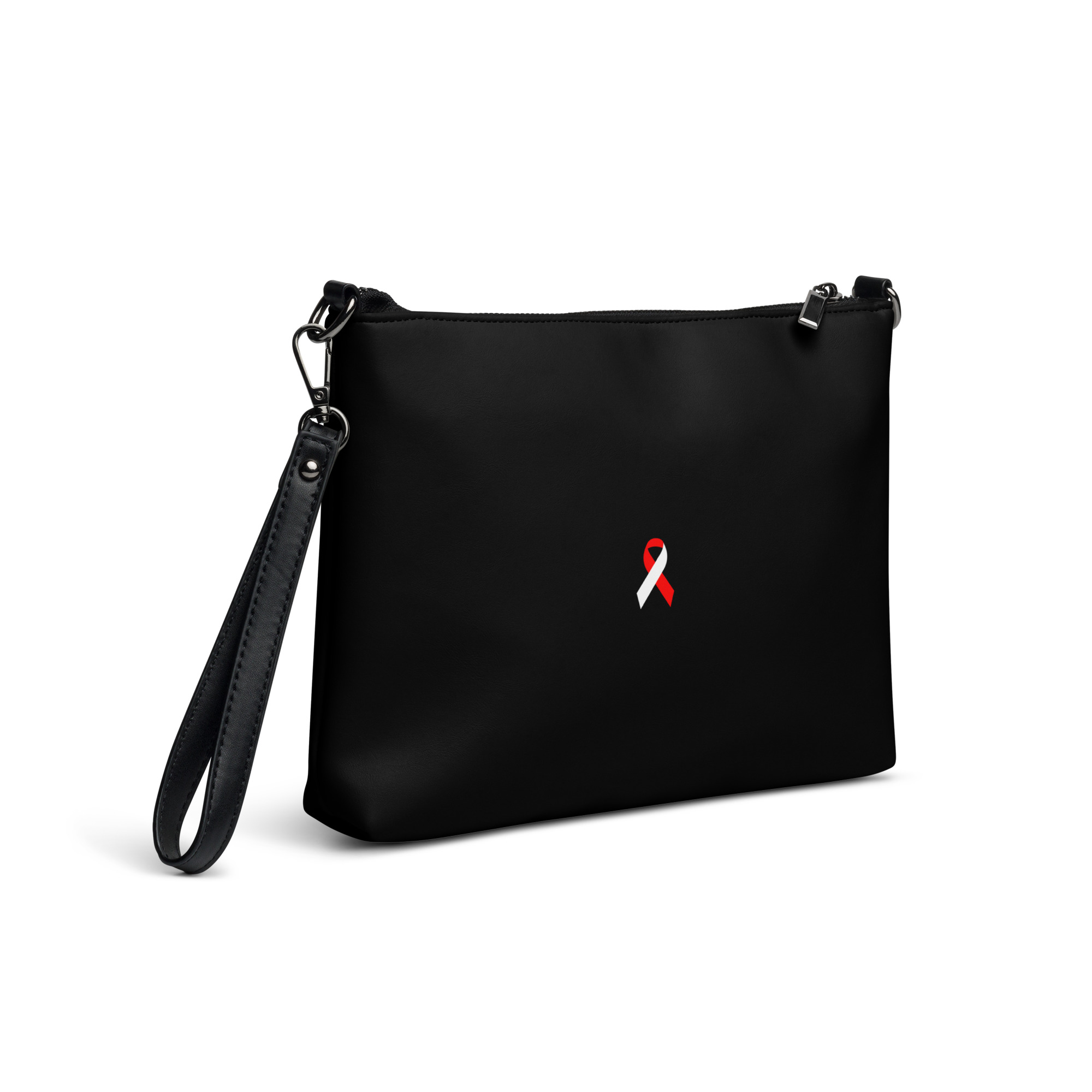 White & Red Awareness Ribbon Faux Leather Hand / Crossbody Bag - Image 4