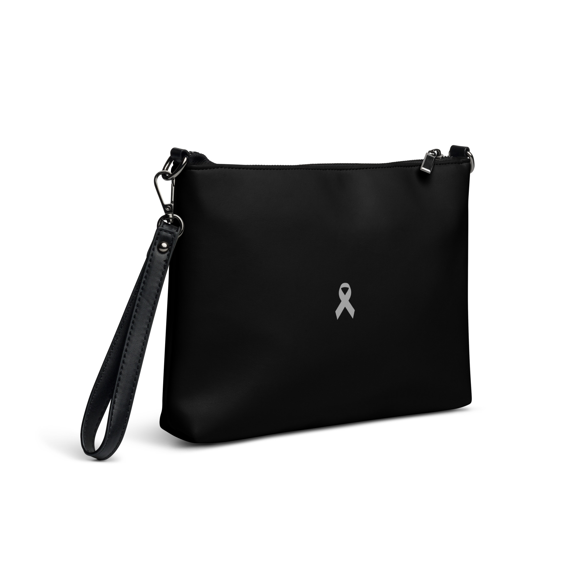 Gray Awareness Ribbon Faux Leather Hand / Crossbody Bag - Image 5