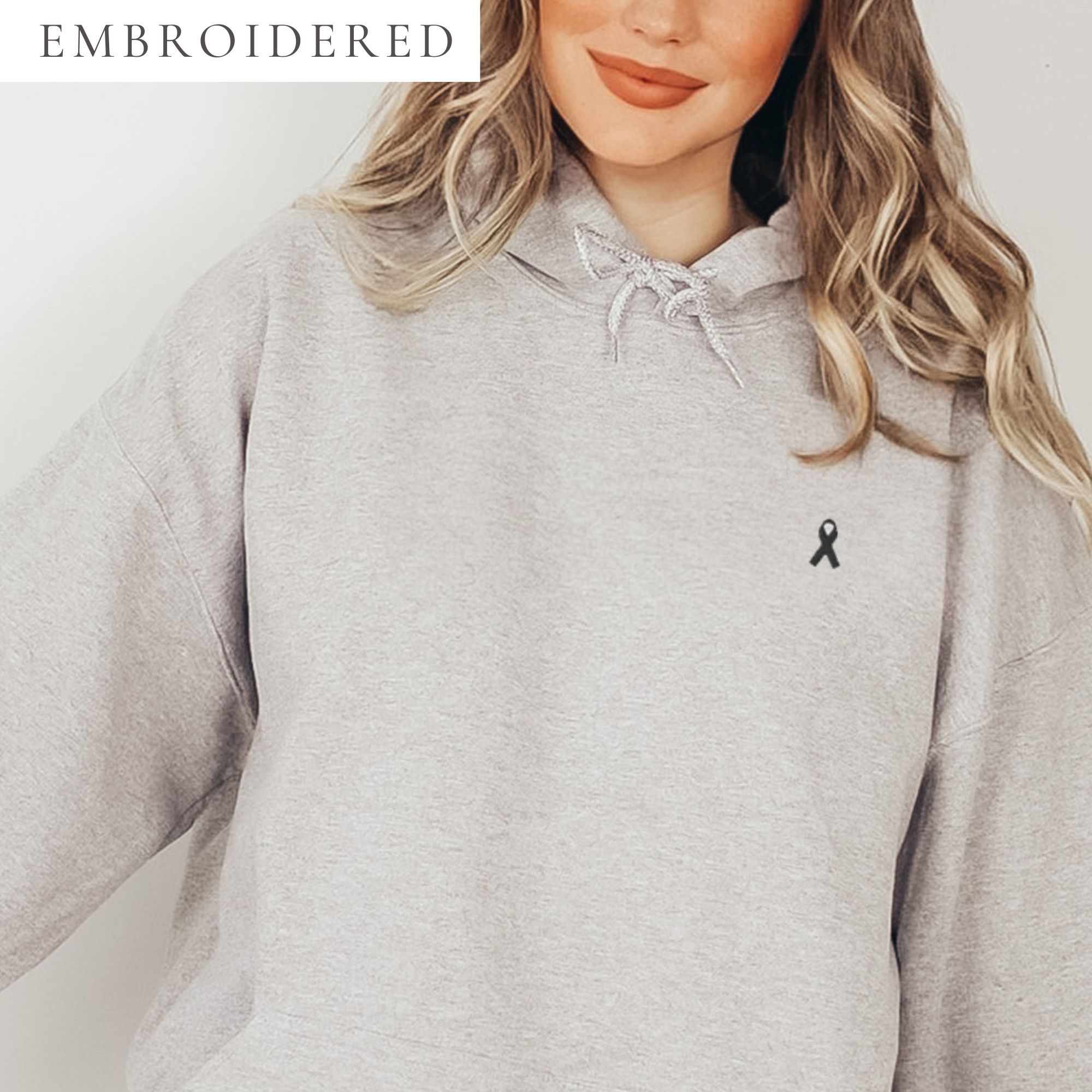 Black Awareness Ribbon Embroidered Hoodie