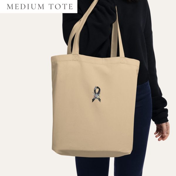 Pastel Floral Black Awareness Ribbon Embroidered Medium Tote Bag