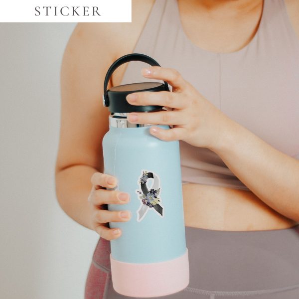 Pastel Floral Black & White Awareness Ribbon Sticker