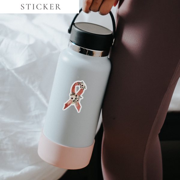 Pastel Floral Burgundy Awareness Ribbon Sticker