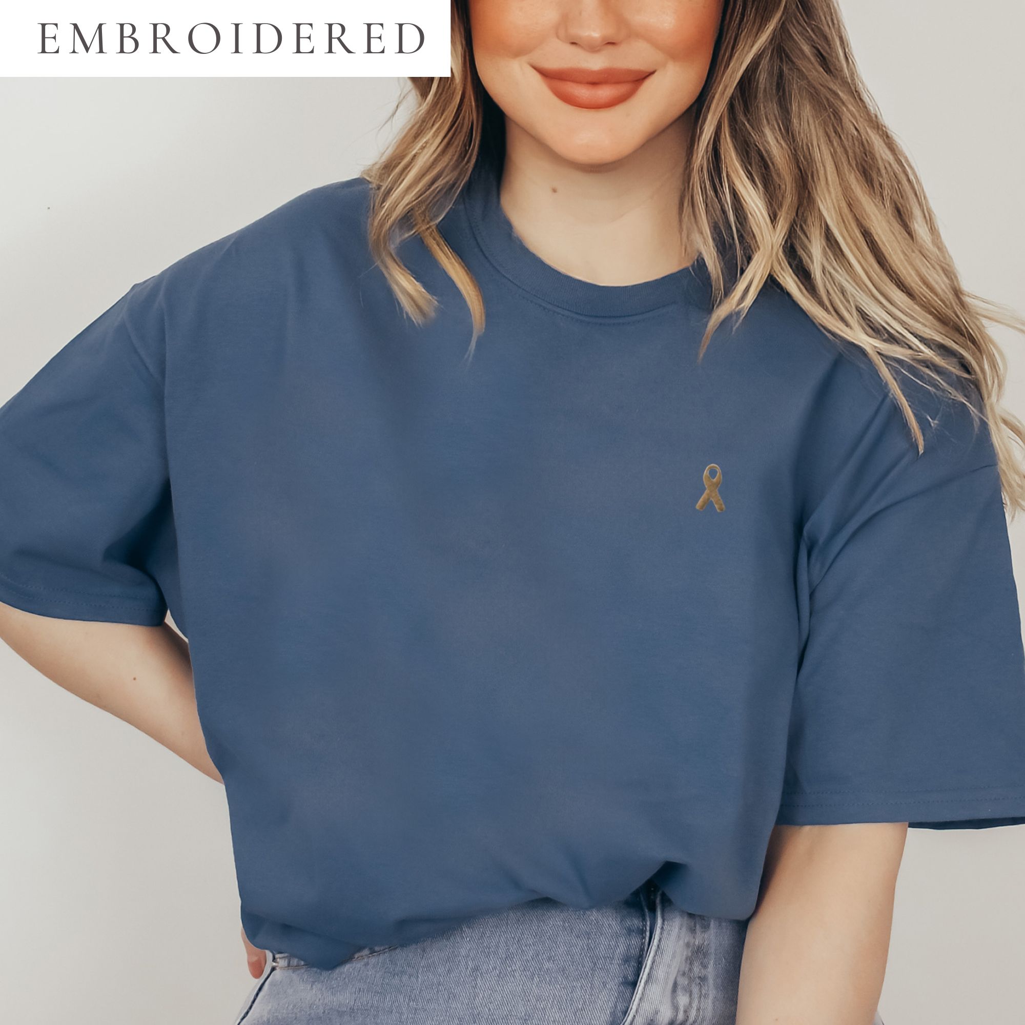 Gold Awareness Ribbon Embroidered T-Shirt