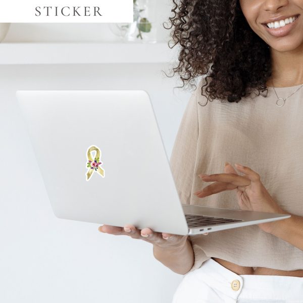 Pastel Floral Gold Awareness Ribbon Sticker
