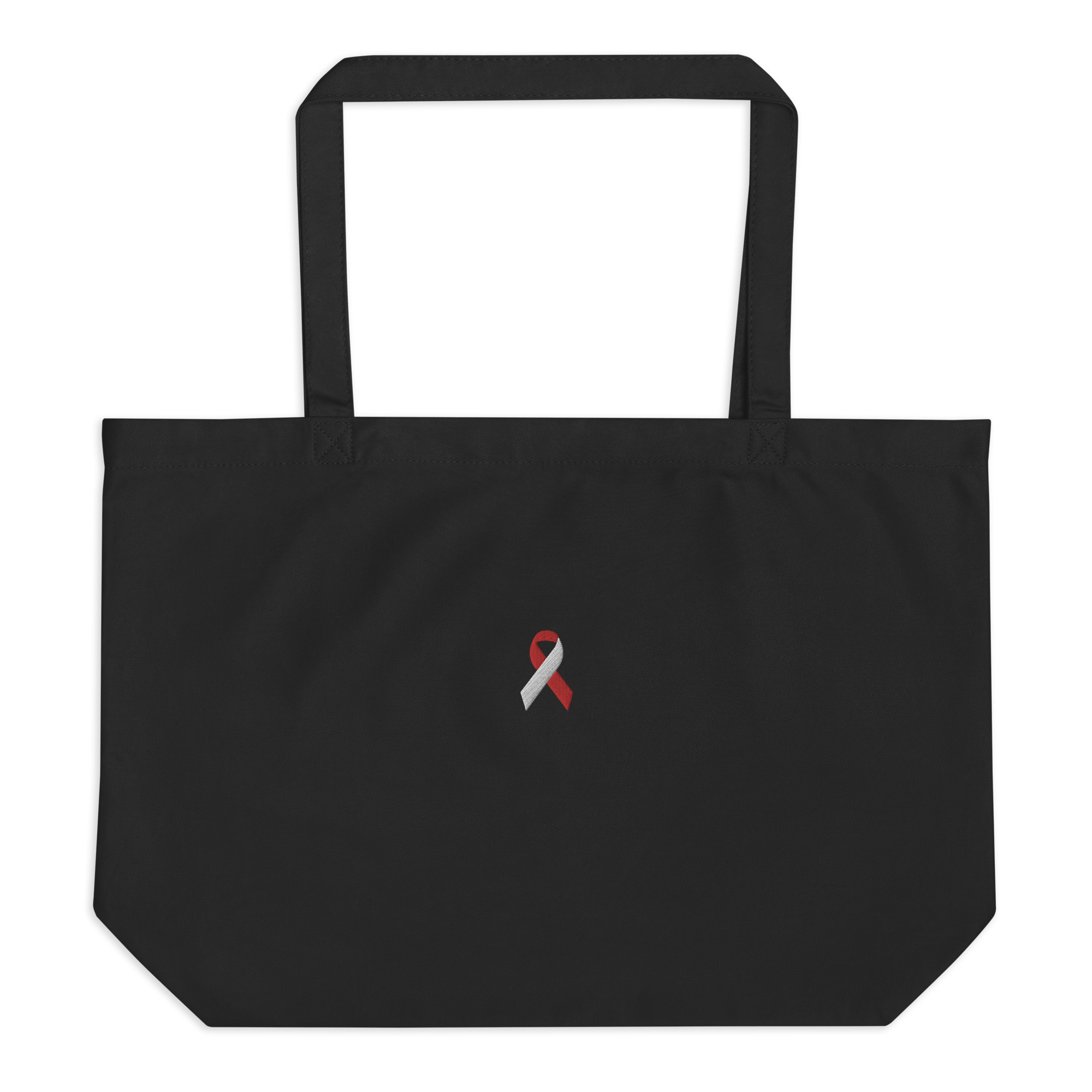 White & Red Awareness Ribbon Embroidered Large Tote Bag - Image 2