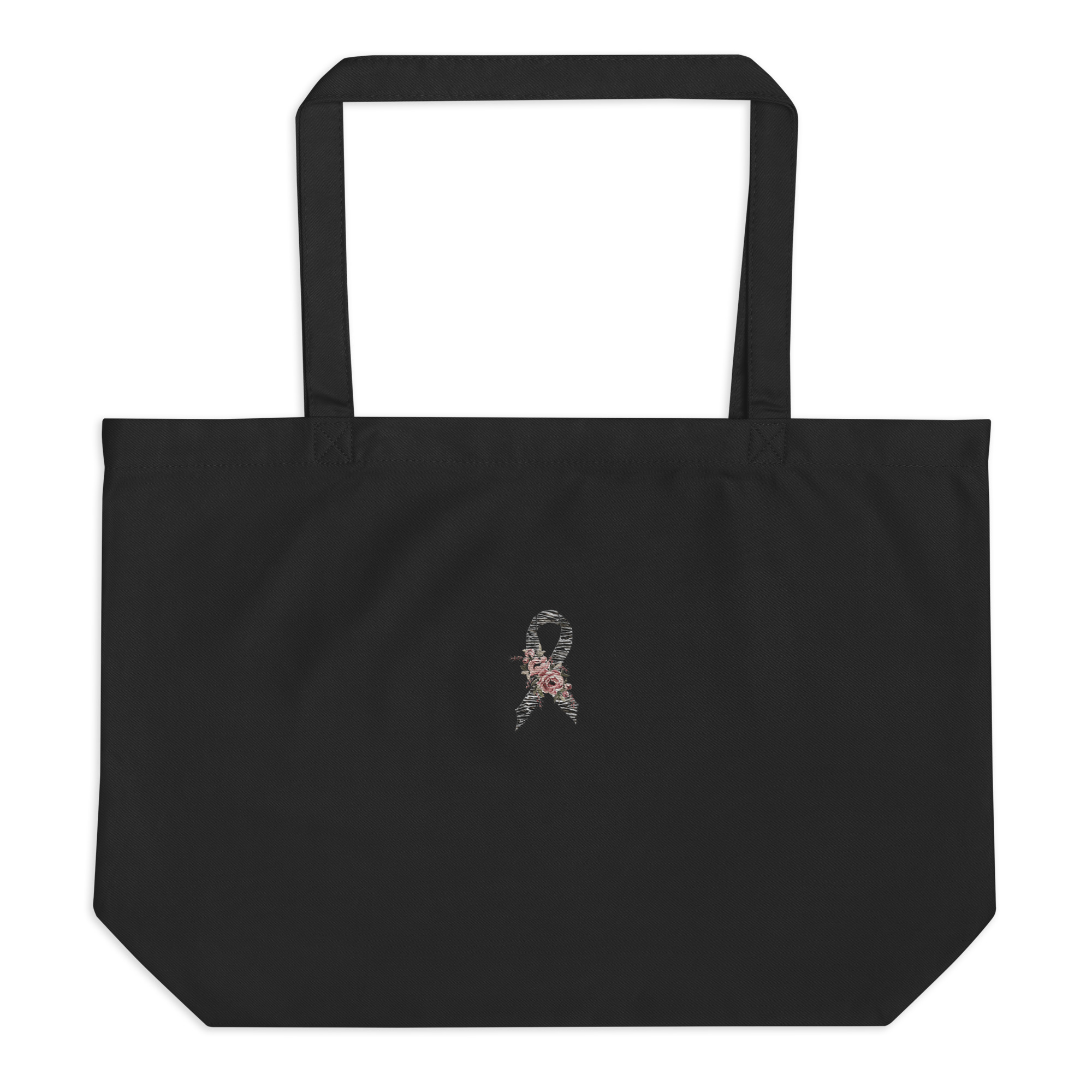 Pastel Floral Zebra Awareness Ribbon Embroidered Large Tote Bag - Image 2