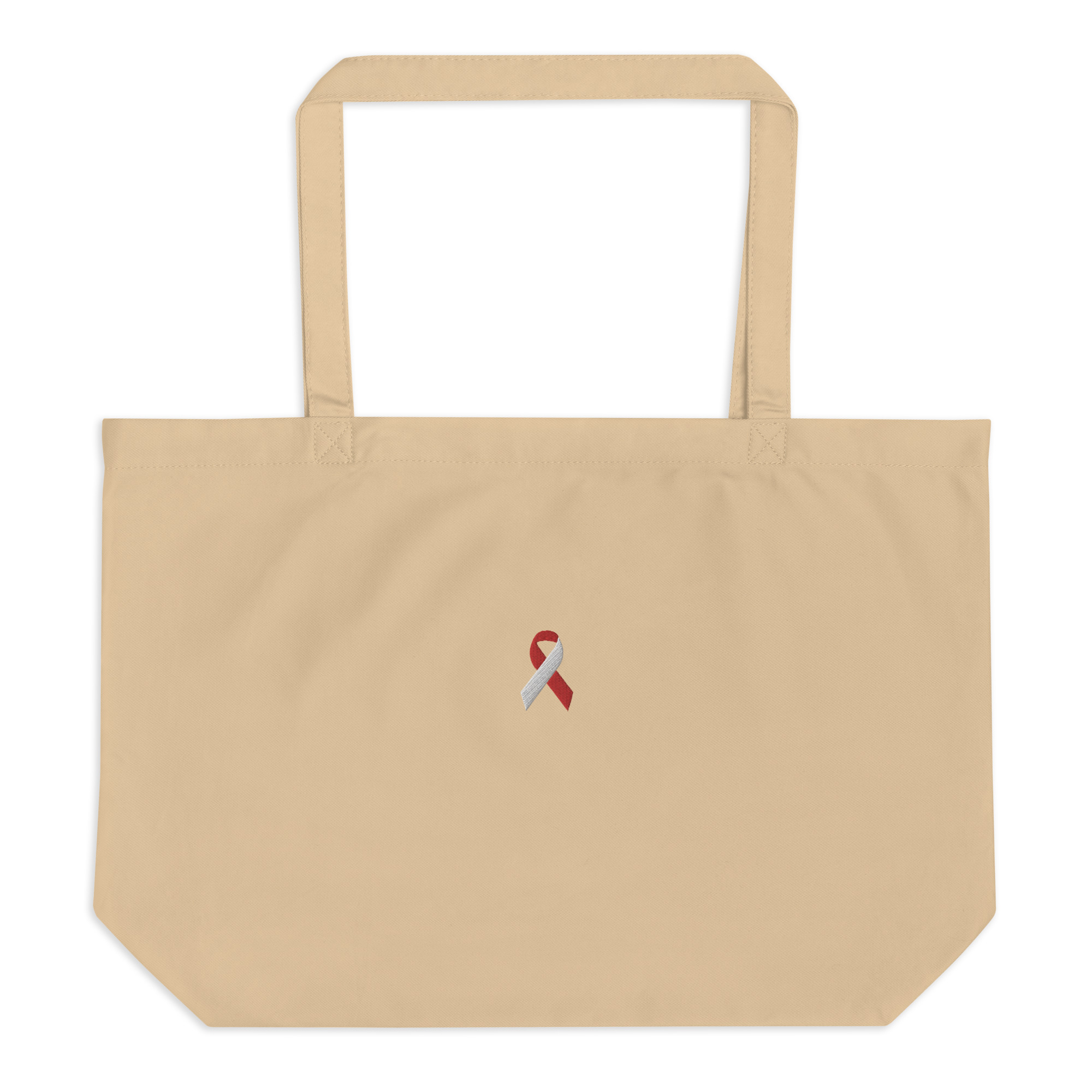 White & Red Awareness Ribbon Embroidered Large Tote Bag - Image 3
