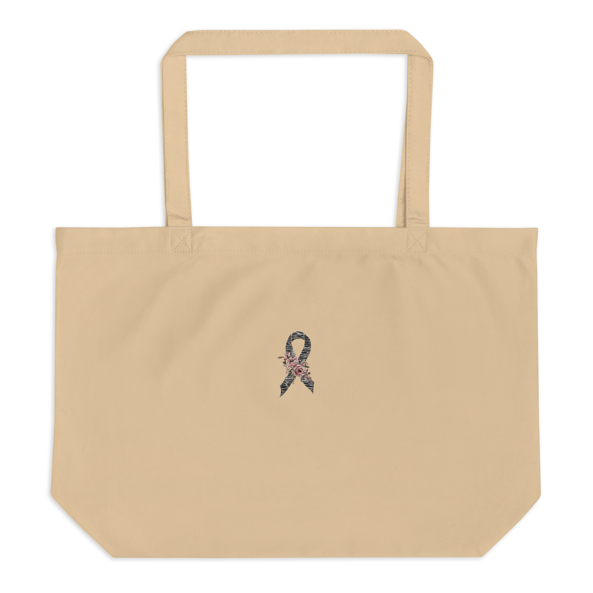 Pastel Floral Zebra Awareness Ribbon Embroidered Large Tote Bag - Image 3