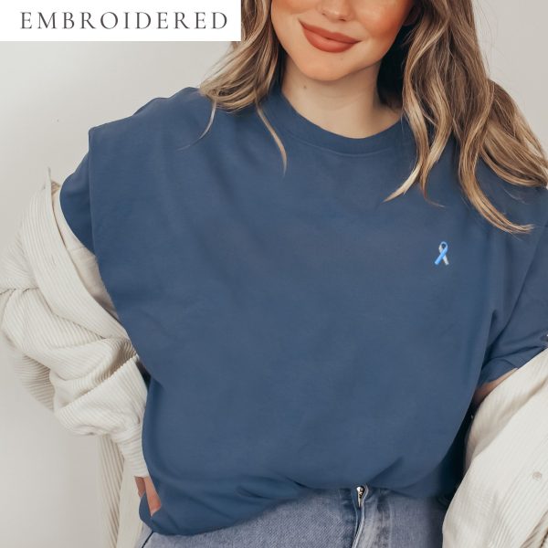 Light Blue & Gray Awareness Ribbon Embroidered T-Shirt